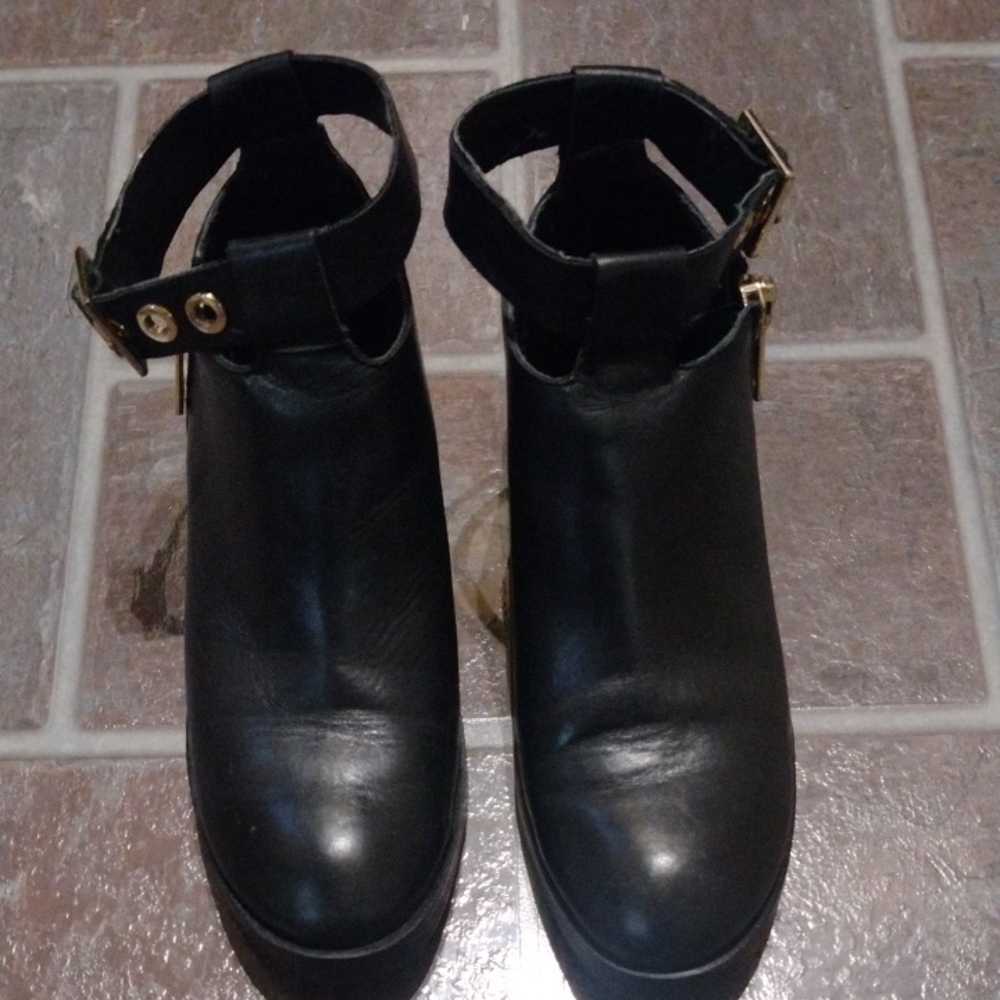 Zara Black Ankle Boots with Gold Buckles